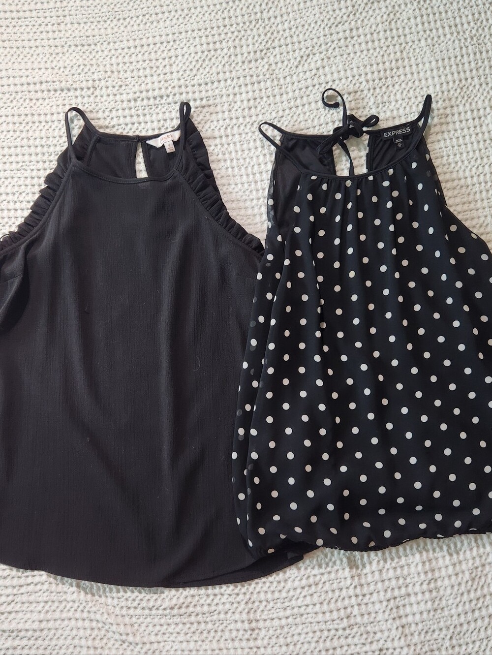 Express Black Tank Tops — Solid & Black Polka Dot Set